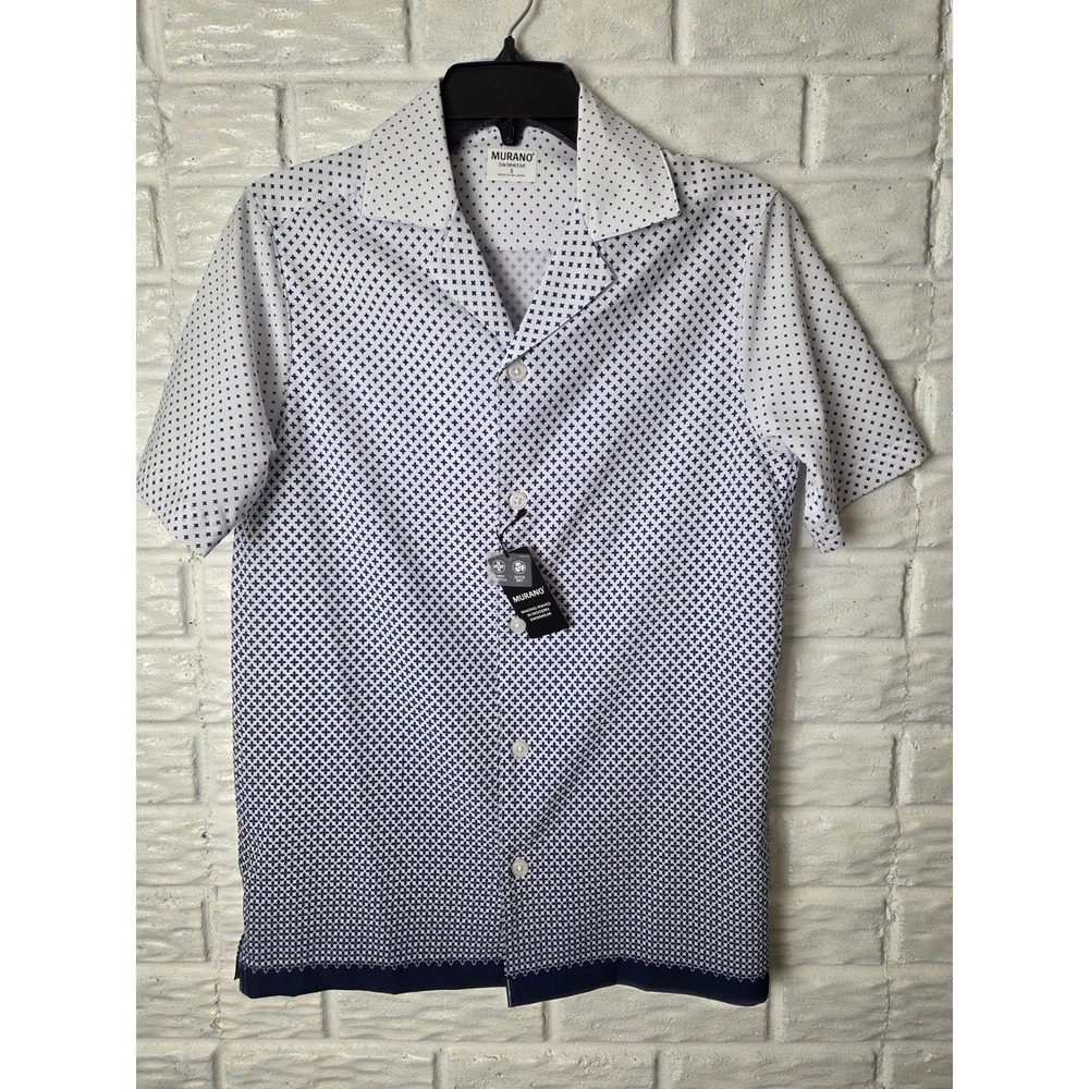 MURANO Swimwear Men's size Small Swim shirt Button up Blue White NWT Stretch